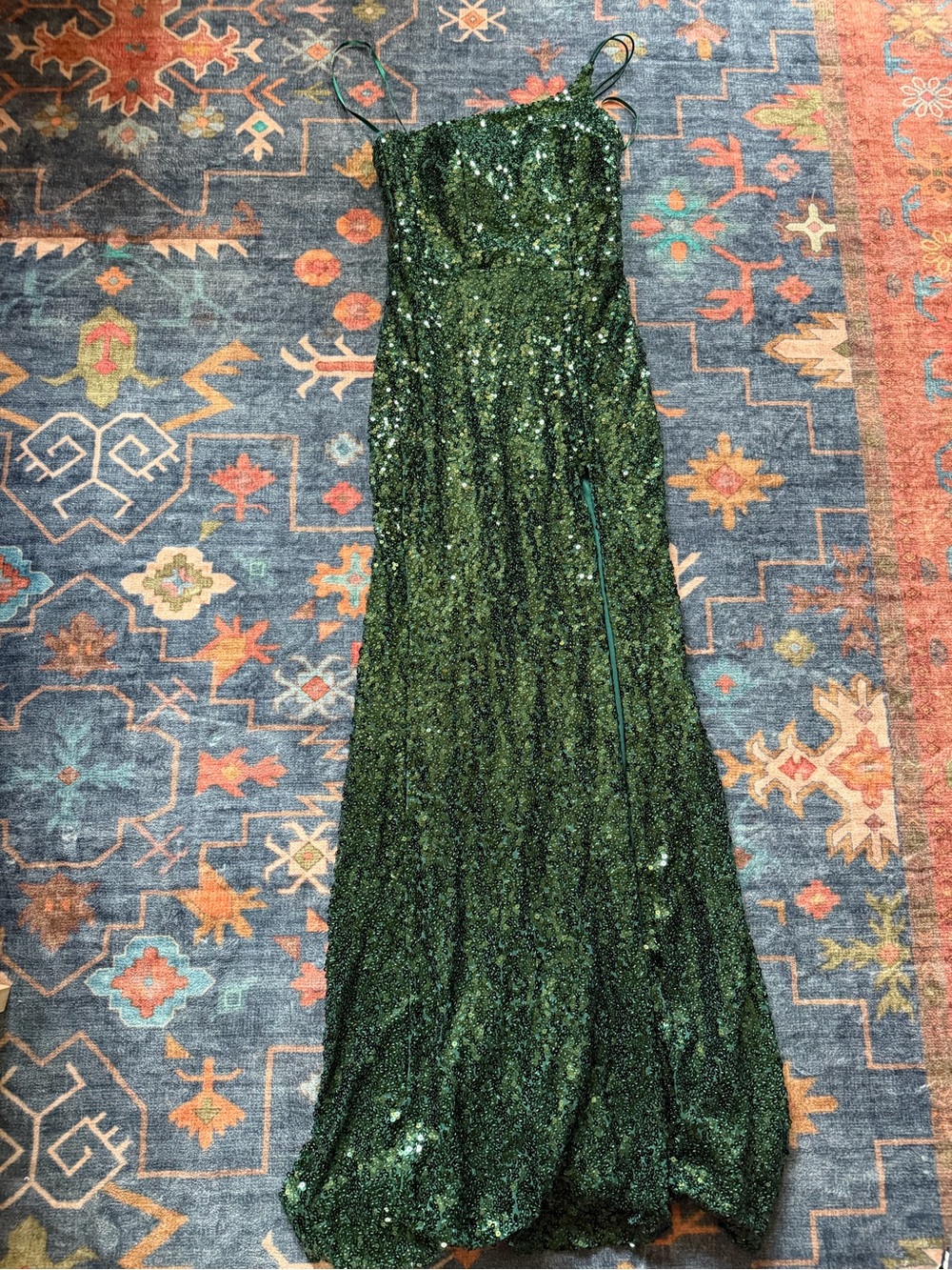 Crystal Doll Emerald Green Sequin Spaghetti-Strap Maxi Gown